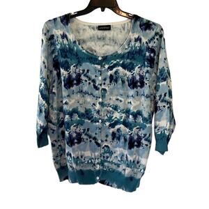 Lane Bryant 18/20 Blue Tie Dye Button Up Lightweight Sweater